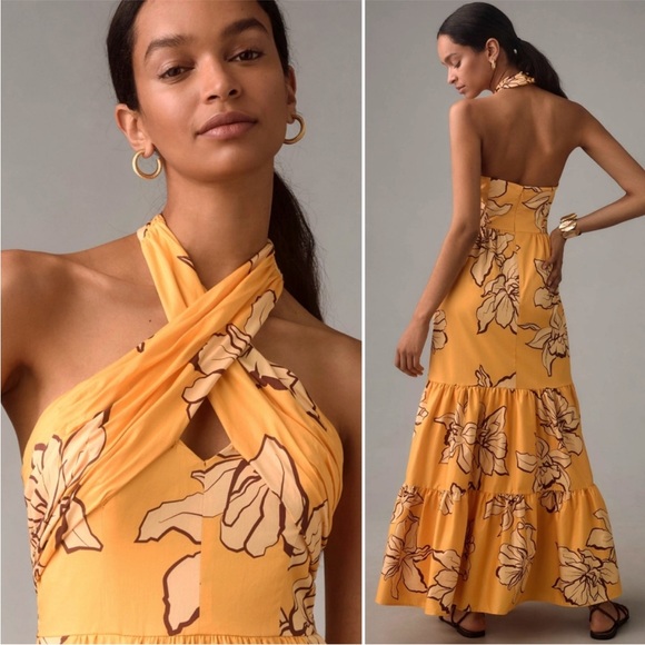 NWT Anthropologie Hutch Dress Halter Maxi Ruffle in Maize Yellow Floral - Picture 9 of 9
